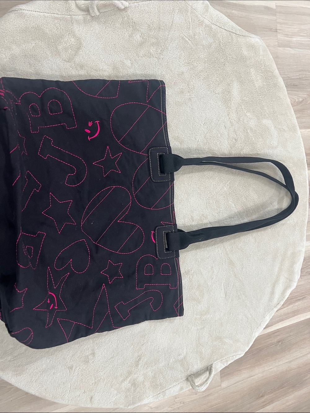 Black Tote Bag with Pink Stitching - Unbranded